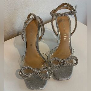 Gianni Bini Glittering Silver Heels with Bow